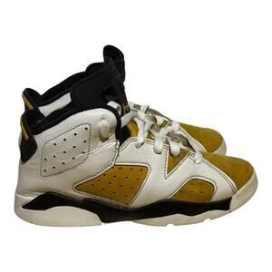 Nike Air Jordan 6 Retro Yellow Ochre GS Sneakers Youth Size 2Y White Black Gold